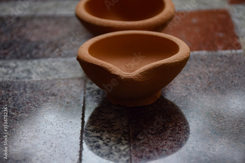 Picture of handmade beautiful traditional clay oil lamp which is used during diwali festival