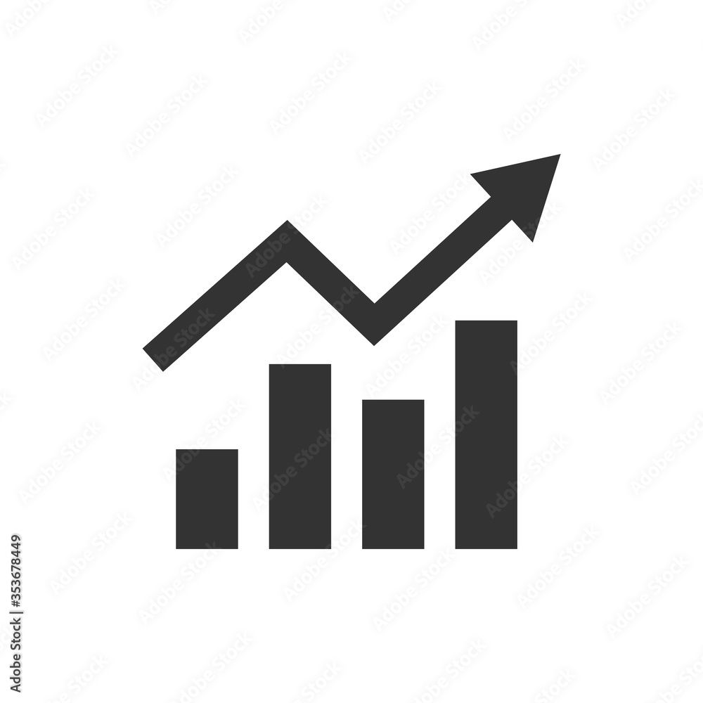 Vector growing bar graph flat icon isolated on a white background. Vector illustration. Vector growing bar graph flat icon isolated on a white background. Vector illustration.