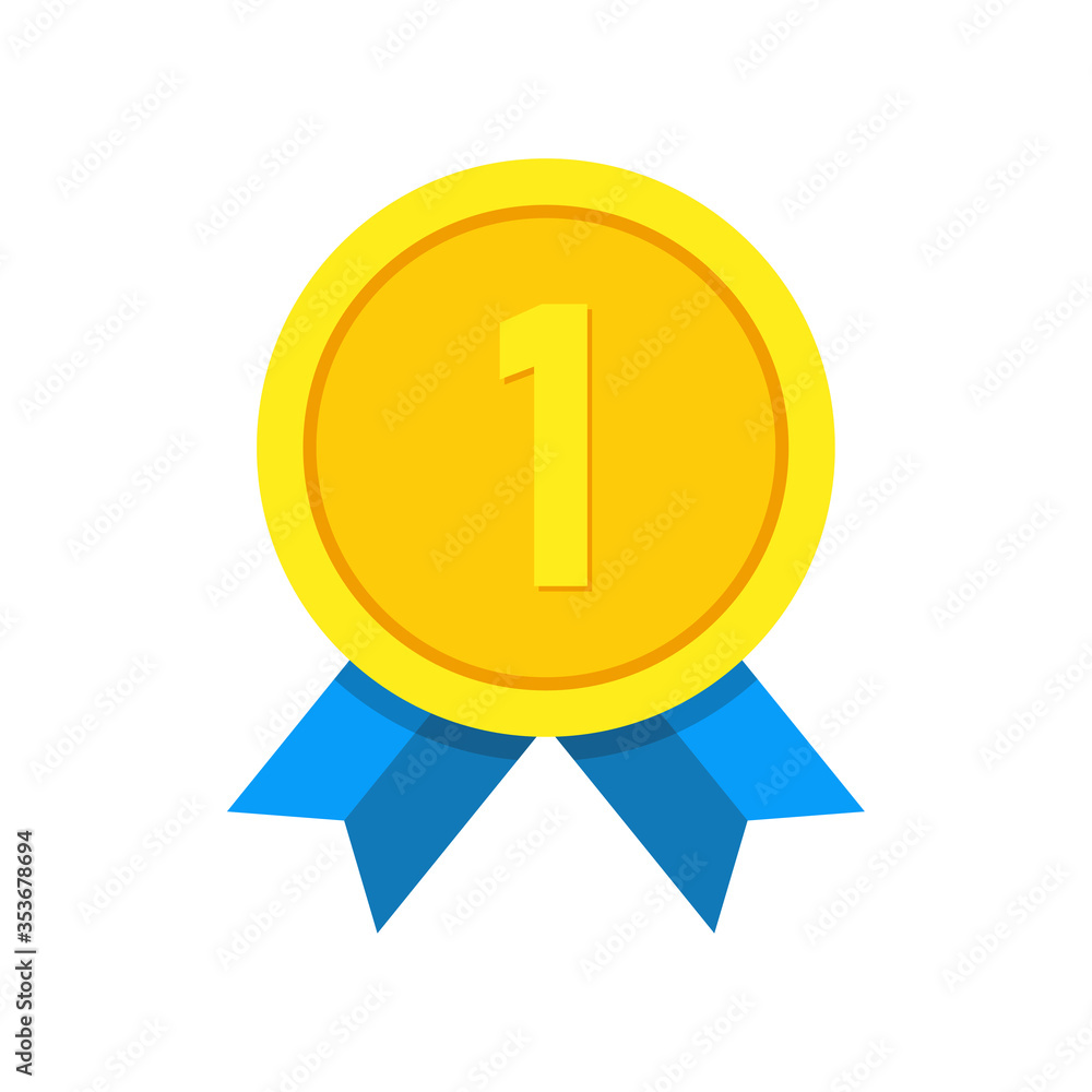 Winner icon. Golden medal. Badge with number one. Award vector icon isolated on white background. Great for mobile app, web design, print materials, etc. Winner icon. Golden medal. Badge with number one. Award vector icon isolated on white background. Great for mobile app, web design, print materials, etc.