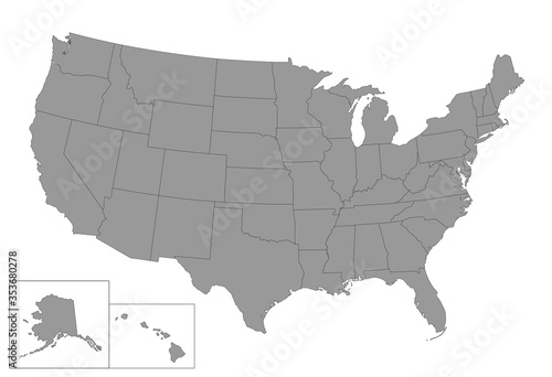 High detailed USA state map isolated on white background. Vector flat map of the United States of America vector illustration.