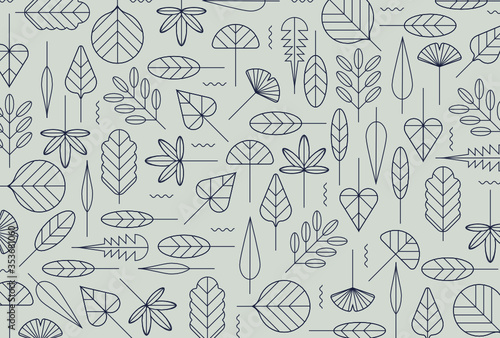 hojas y árboles icónicos a línea. Naturaleza estampado decorativo.