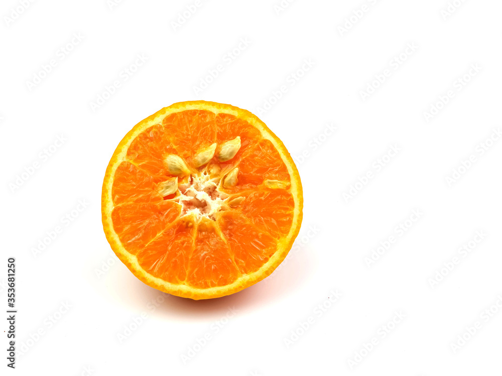 Oranges, sliced fruit on a white background High in vitamin C and anti-oxidants Oranges, sliced fruit on a white background High in vitamin C and anti-oxidants