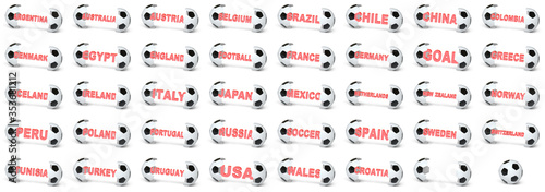 Collection of national soccer balls. 3D Illustration.