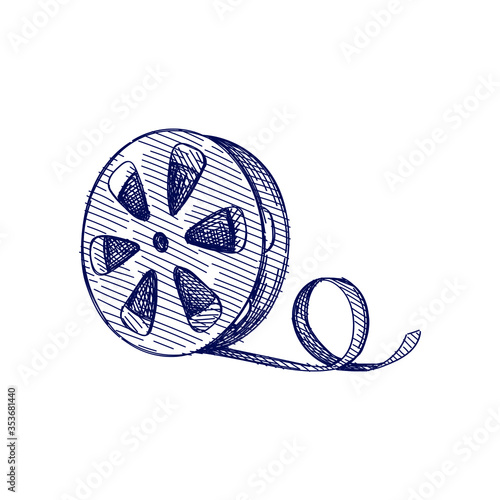 Hand-drawn sketch of film tape on a white background. Going to the cinema. Watching a movie.	

