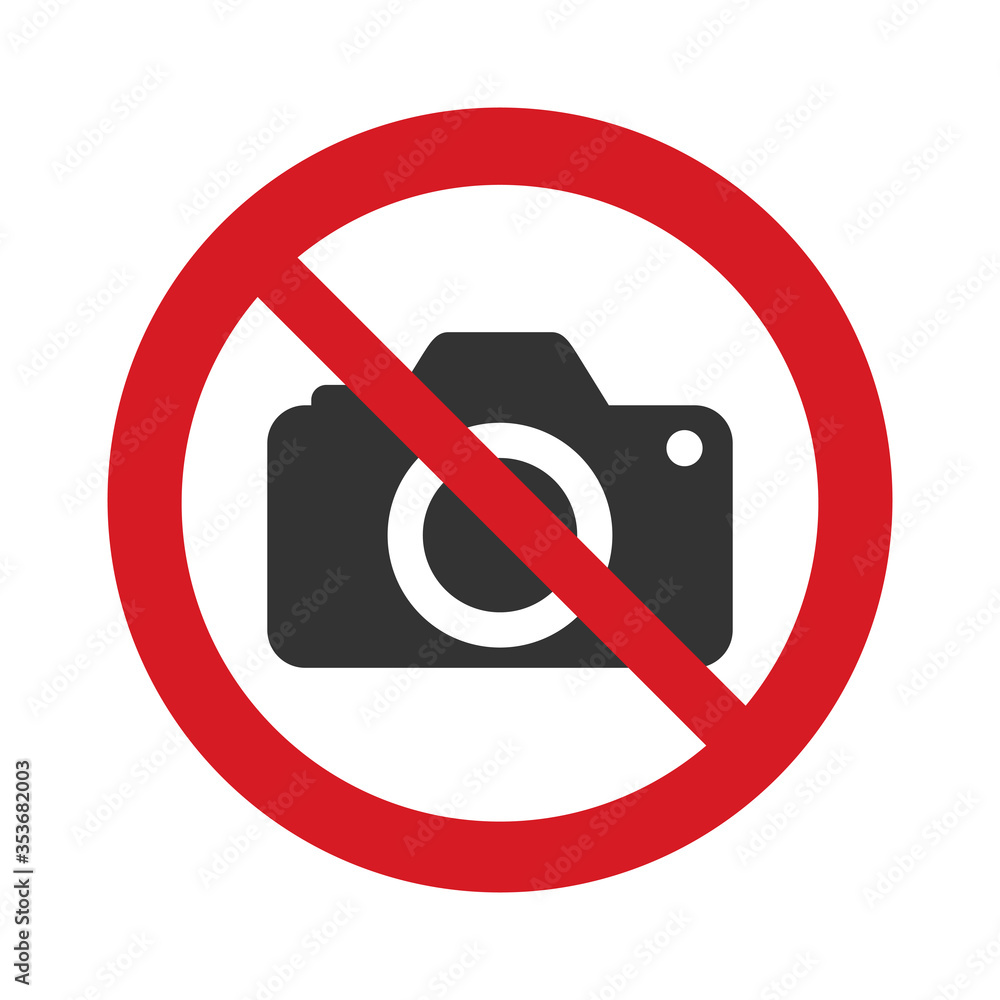 No photo camera vector sign icon isolated on white background. Digital photo camera symbol. Red prohibition sign. Stop symbol. No photo camera vector sign icon isolated on white background. Digital photo camera symbol. Red prohibition sign. Stop symbol.