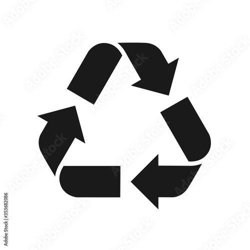 Black recycle flat sign. Ecological concept vector illustration isolated on white background.