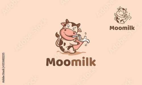Moo Milk Vector Logo Cartoon Character. This logo ideal for food logo, milk or cheese product, ice cream product, yogurt product. and others. It’s also excellent for print, Website, or other medias. 