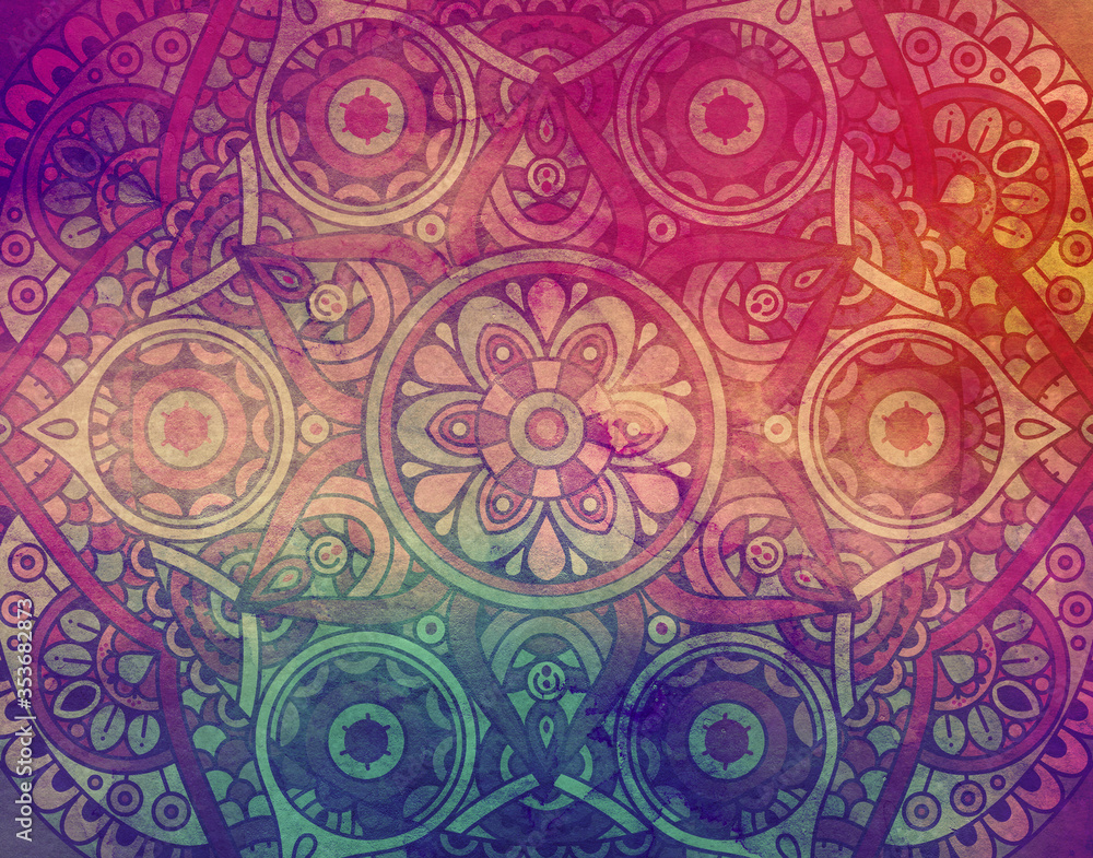 Abstract Mandala wallpaper. Textured boho design for meditative background.  Made for wellness, concentration, yoga Stock Illustration