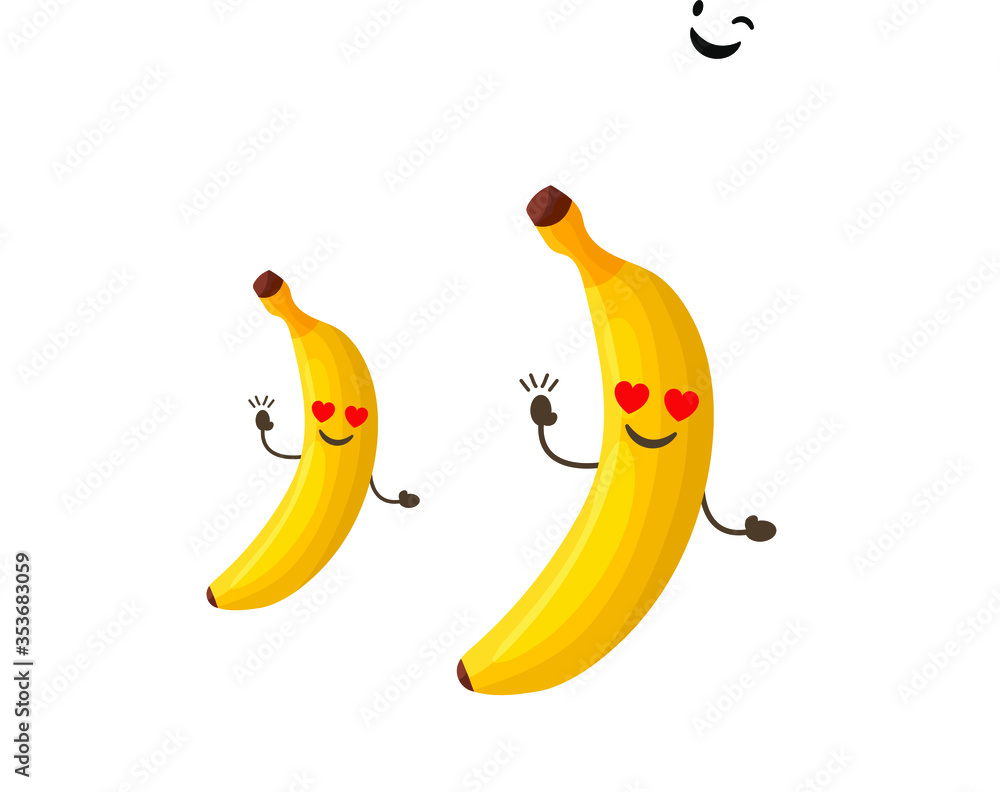 Cartoon banana. yellow bananas on a white background Vector Illustration.