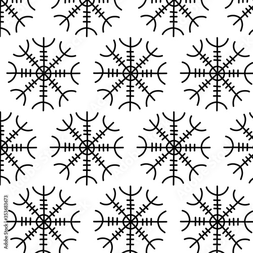 Aegishjalmur scandinavian symbol doodle pattern, vector illustration