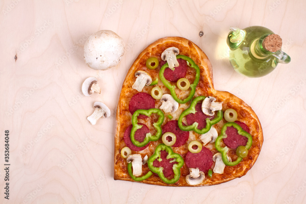pizza, heart pizza, Valentine's day pizza, top view