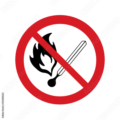 No naked flame warning sign, vector illustration. Vector icon isolated on white background. Prohibition sign.