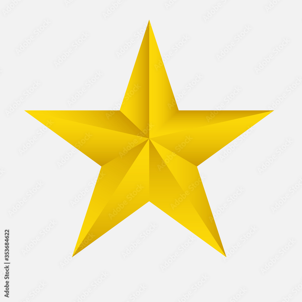 Obraz premium Realistic 3d yelloy star vector isolated on white background. Single golden star. 