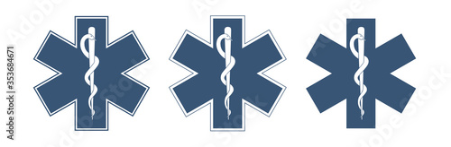 Star of Life. Blue six-pointed star in the center - the White Rod of Asclepius
