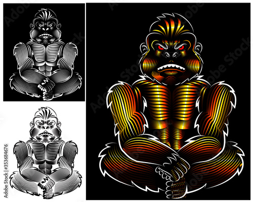 gorilla  vector line art for t-shirt or logo designs