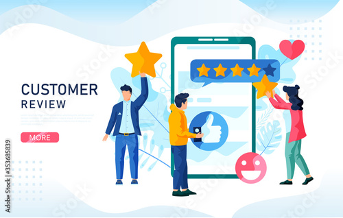 Customer Reviews concept. 
People value the quality of service. You can use, for web landing page, mobile app, banner template. 