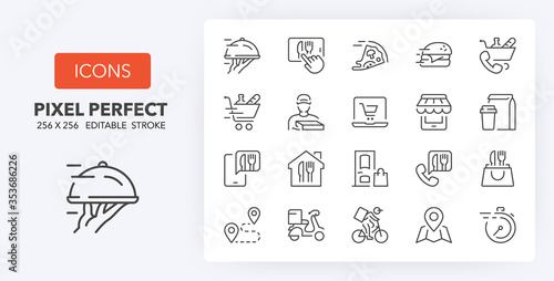 food delivery line icons 256 x 256