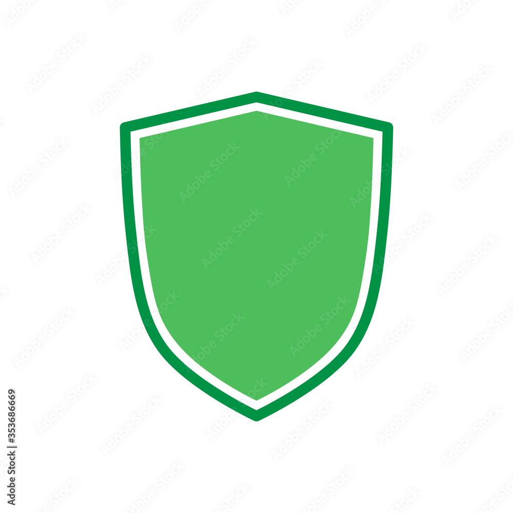 Green vector shield icon isolated on white background.
Green vector shield icon isolated on white background.