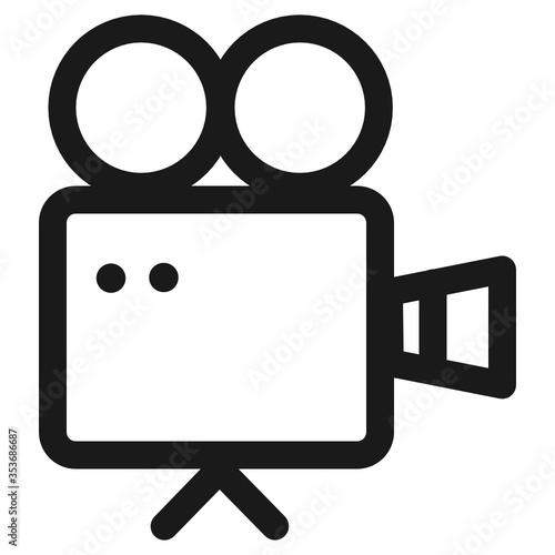 Icono plano ilustración a línea de cámara de vídeo vintage o antigua para grabar 