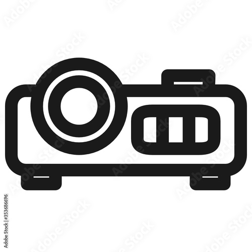 Icono plano ilustración a línea de proyector de cine para dar clases