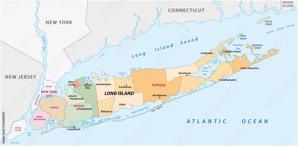 long island administrative and political vector map