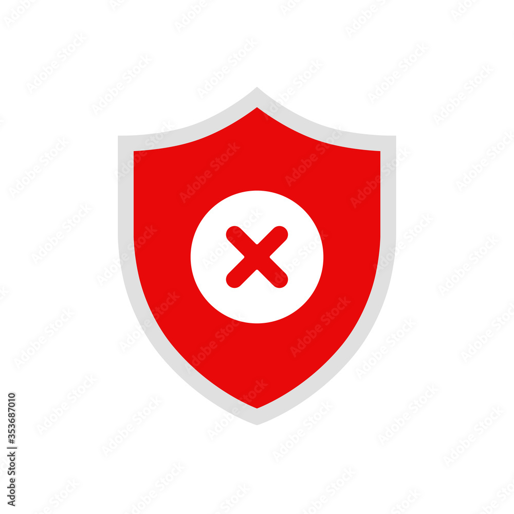Obraz premium Red vector shield with cross mark icon design isolated on white background. 