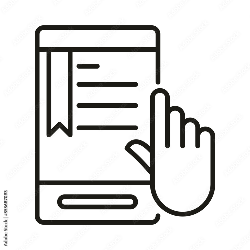 smartphone ebook clicking hand online education and development elearning line style icon smartphone ebook clicking hand online education and development elearning line style icon