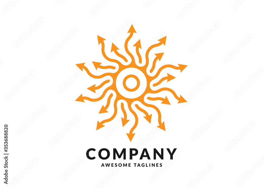 Creative geometric sun circle concept. rays out of arrows. Stock Vector illustration isolated on white background. Creative geometric sun circle concept. rays out of arrows. Stock Vector illustration isolated on white background.