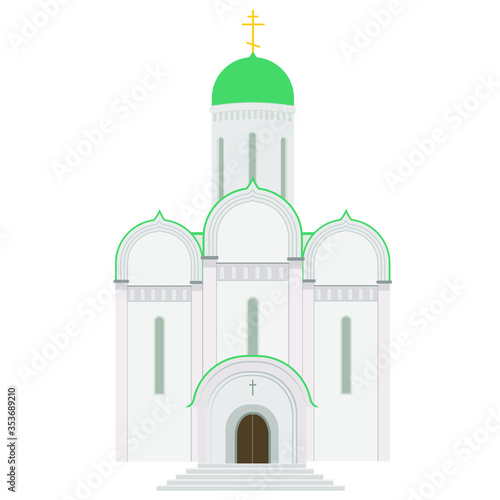 Church. Isolated vector color image of a white Christian Church on a white background. Orthodox Church. Flat style