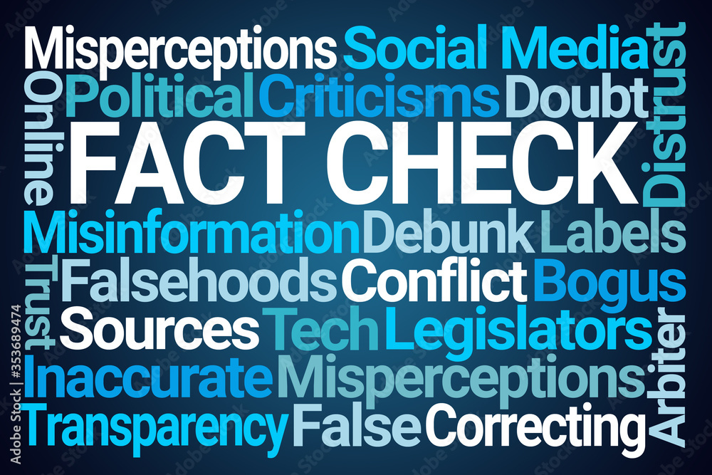 Fact Check Word Cloud on Blue Background Fact Check Word Cloud on Blue Background