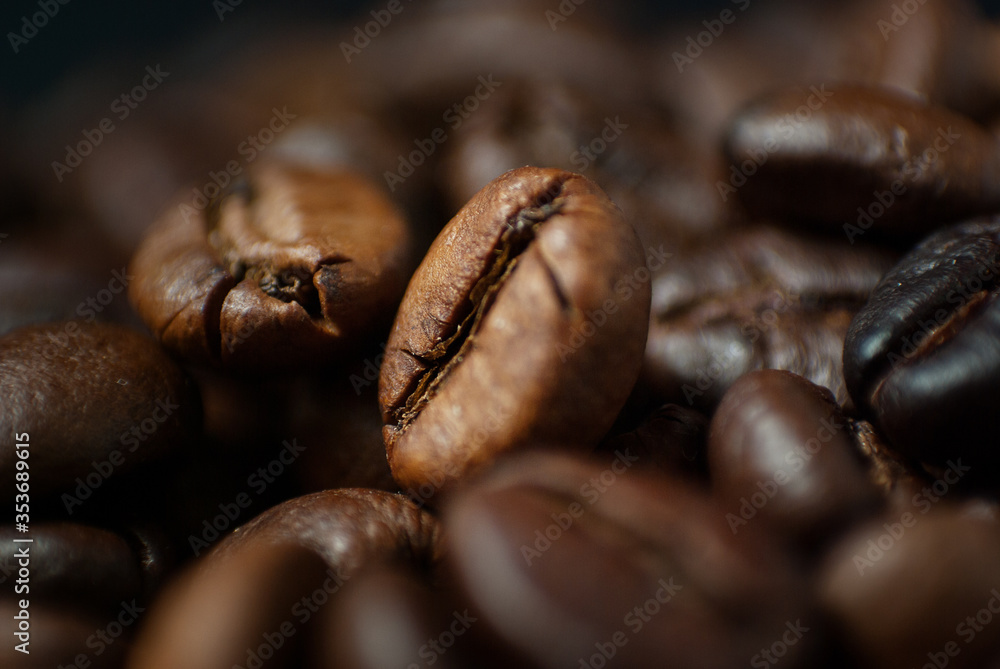 roasted coffee beans. macro