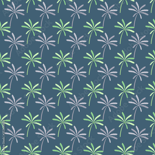 palm trees with blue background seamless repeat pattern