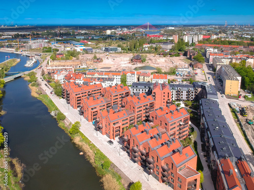 Aerial view of the old town in Gdansk with amazing architecture at summer, Poland