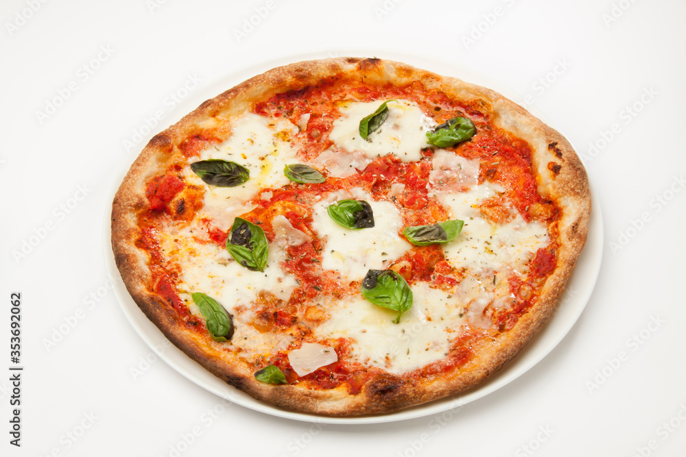 pizza with fresh mozzarella and basil