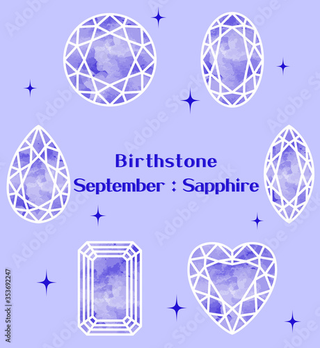9月の誕生石：サファイアのイラストセット