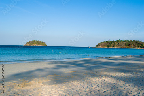 Fototapeta Naklejka Na Ścianę i Meble -  Tropical Andamand sea beach at Phuket, Thailand. Island look like turtle. South of Thailand with a relax atmosphere and beautiful beach where suitable for travel and enjoy holiday trip.