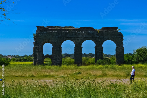 The view on the ancient Rome aqueducts remainings