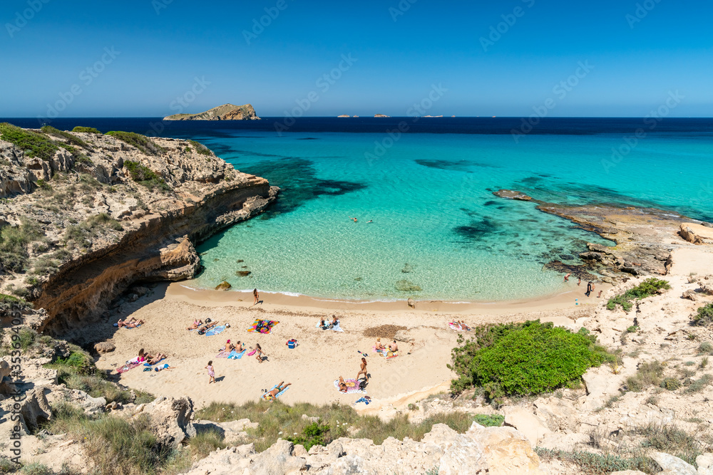 Ibiza beach. Cala escondida beach, ibiza island. Spain.
