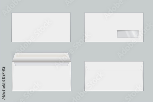 Paper envelopes with transparent window realistic mock ups set.