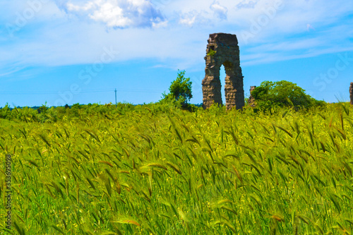 The view on the ancient Rome aqueducts remainings