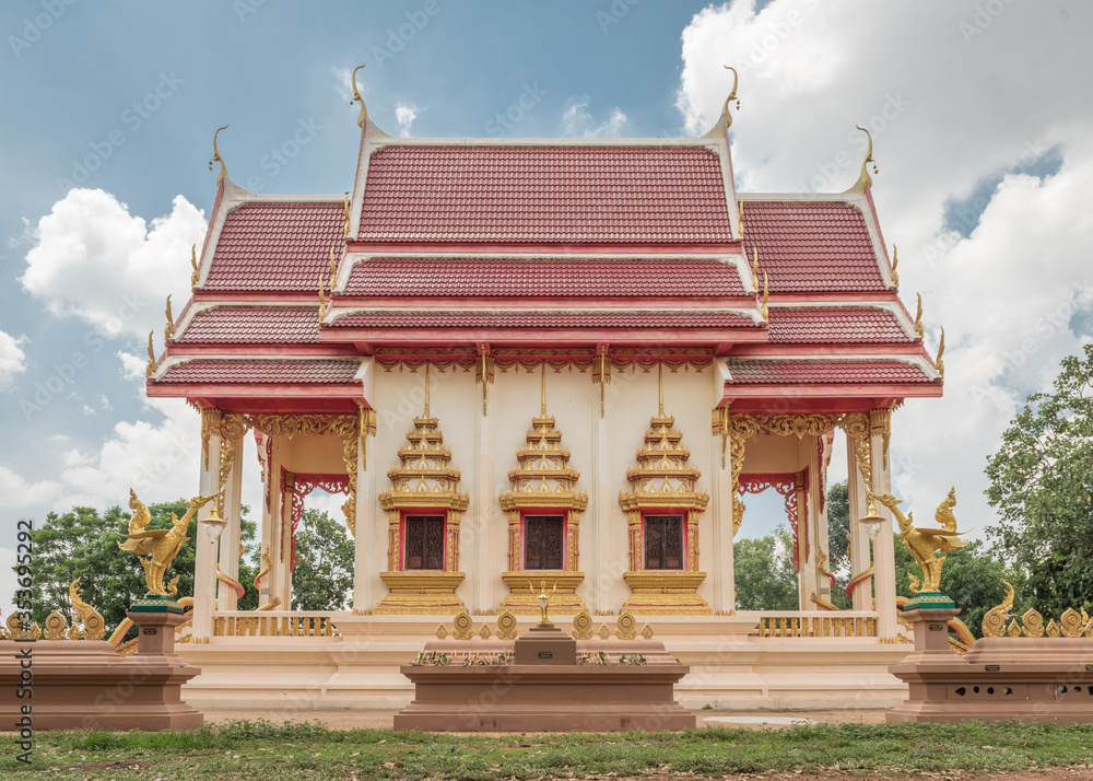 custom made wallpaper toronto digitalThai temple against a blue sky and white clouds, in Buriram province