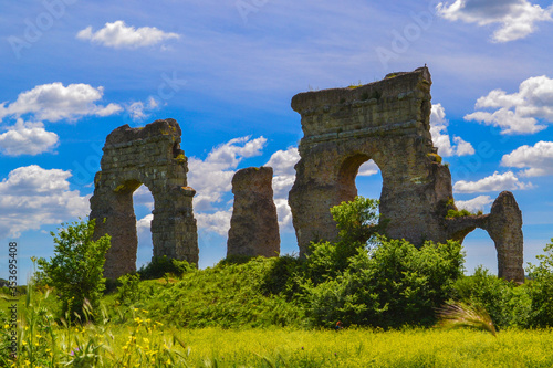 The view on the ancient Rome aqueducts remainings