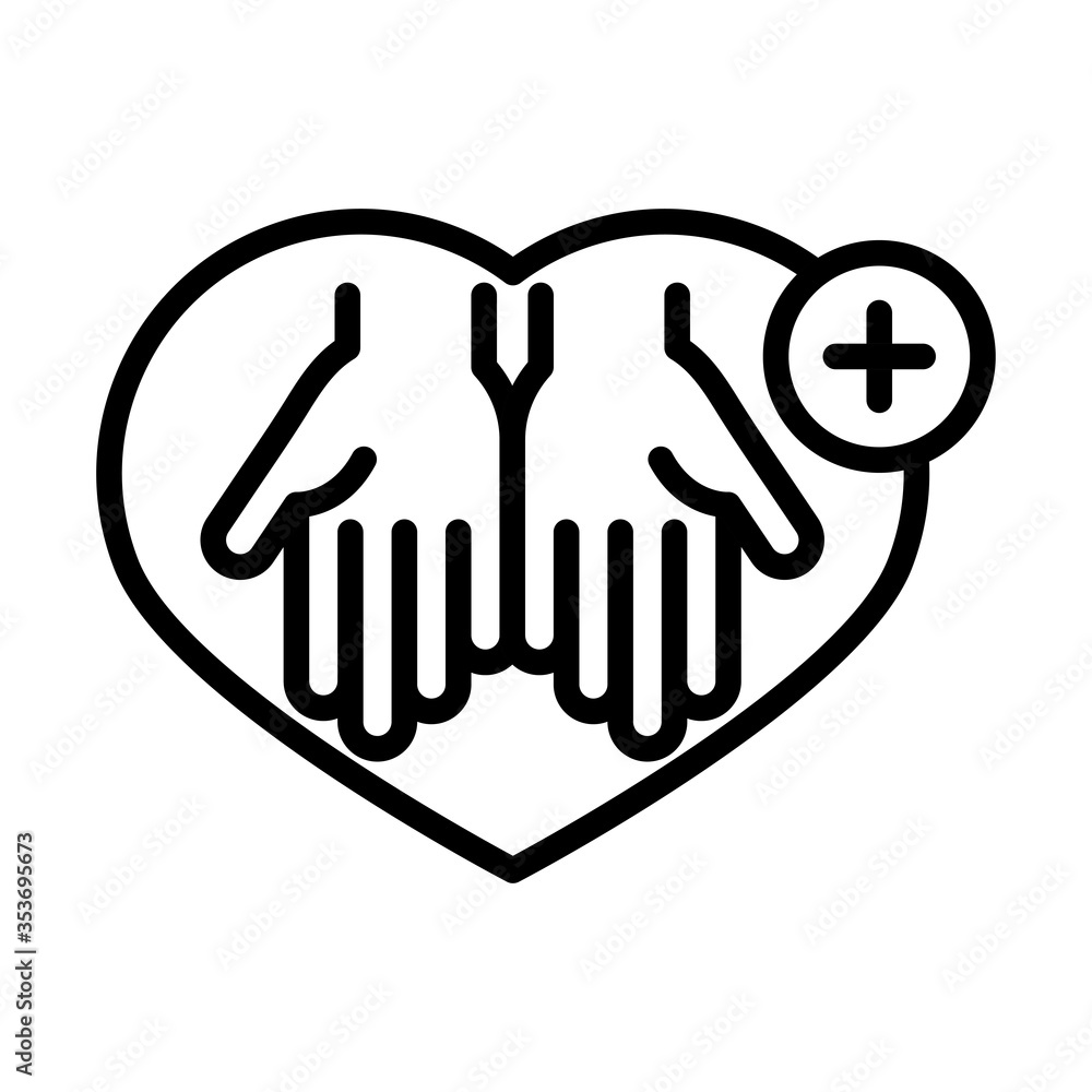 personal hand hygiene, hands in heart disease prevention and health care line style icon