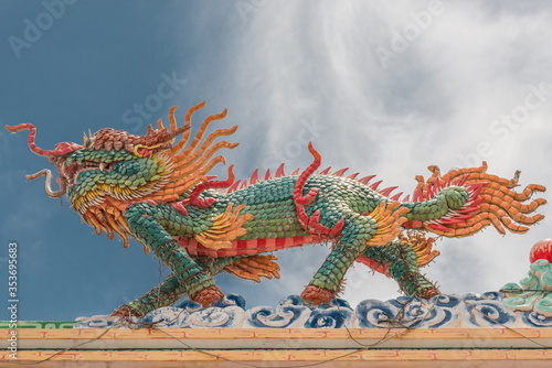 colorful chinese dragon at a temple in Bangsaen