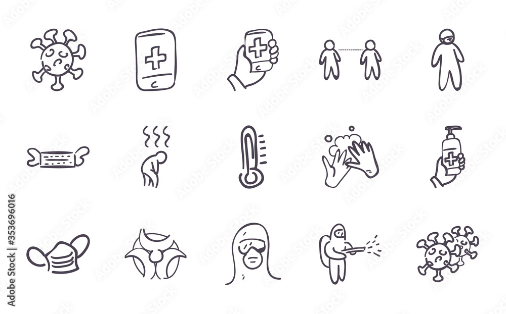 Medical care and covid 19 virus line style icon set vector design Medical care and covid 19 virus line style icon set vector design