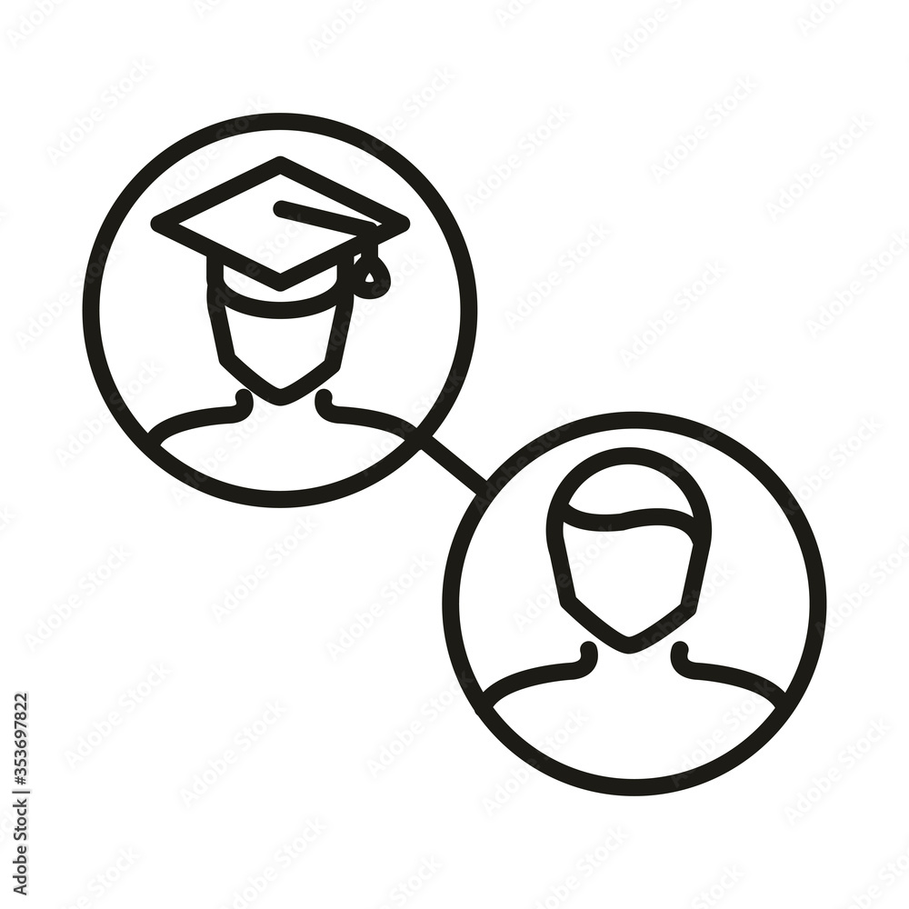 teacher and graduate student online education and development elearning line style icon teacher and graduate student online education and development elearning line style icon