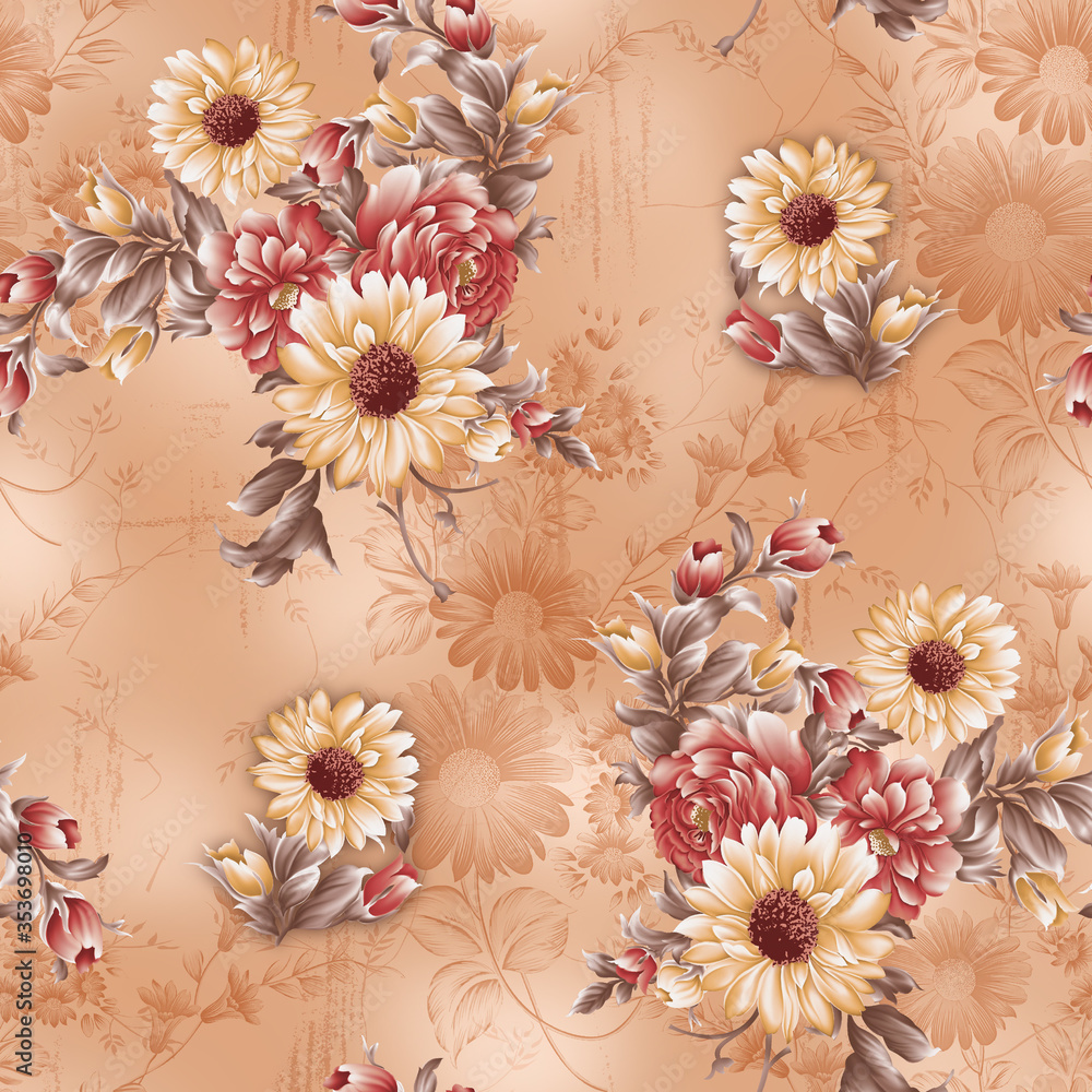 beautiful flower pattern, floral colorful seamless allover design,watercolor flower on background