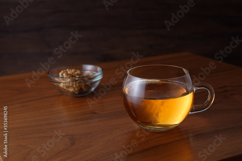 Black tea in a glass cup