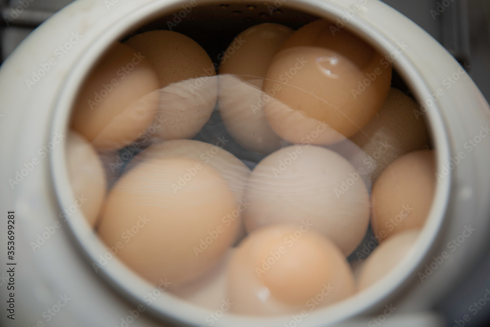 chicken eggs boiled in a saucepan chicken eggs boiled in a saucepan