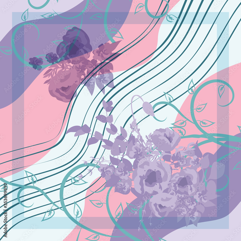 Obraz premium Scarf floral pattern. Bandana, pareo, pillow, home textile design. Cute background for shawl print, textile, covers, pillow, napkin, hijab.